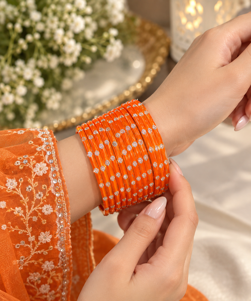 Orange Shiny Glass Bangles
