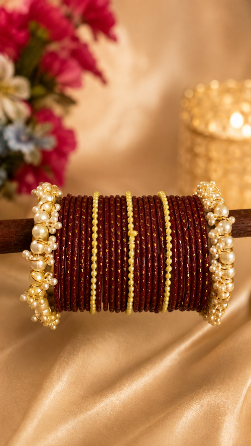 Maroon Pearl Bridal Bangle Set
