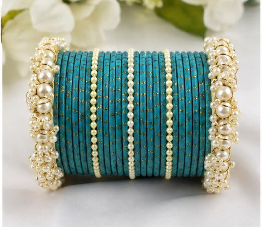 Teal Pearl Bridal Bangle Set