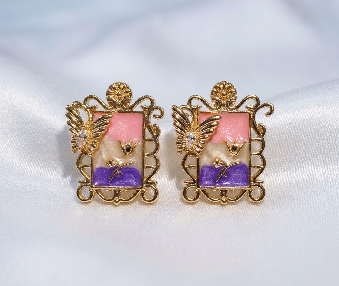 Vintage Butterfly Garden Stud Earrings