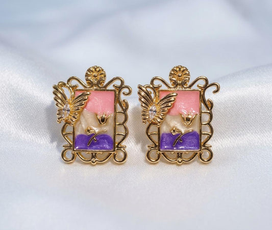 Vintage Butterfly Garden Stud Earrings
