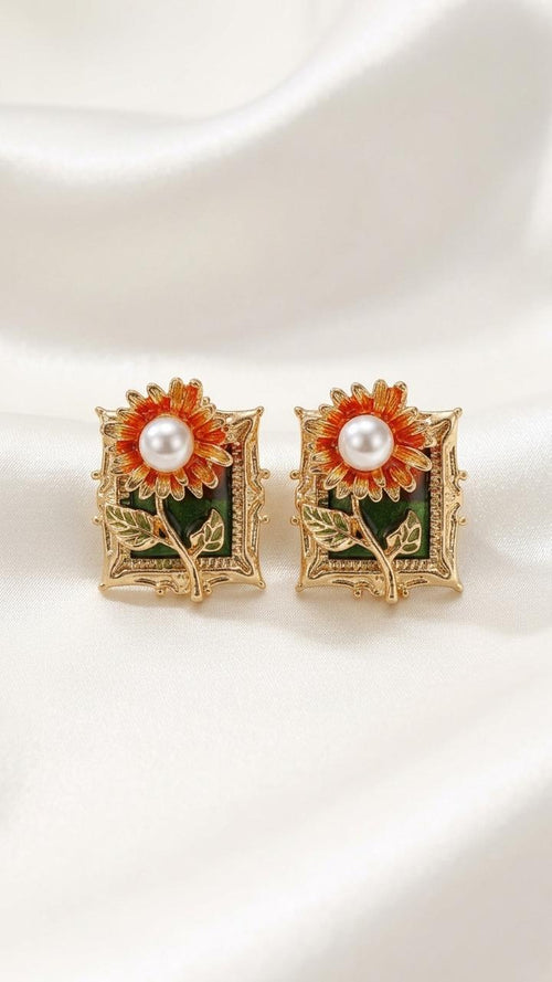 Sunflower Pearl Stud Earrings