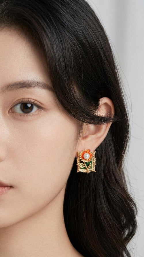 Sunflower Pearl Stud Earrings