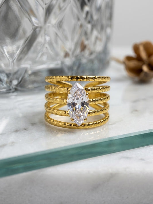 Marquise Crystal Multi-Layer Statement Ring – Gold & Silver