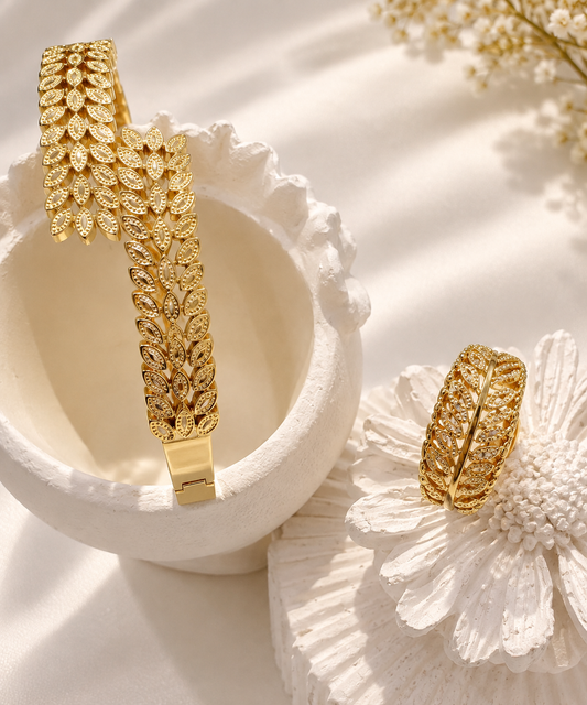 Golden Leaf Bangle Bracelet