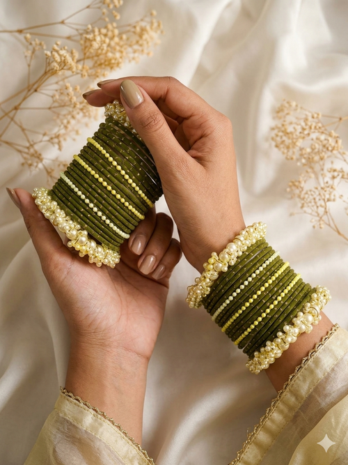 Olive Green Pearl Bridal Bangle Set