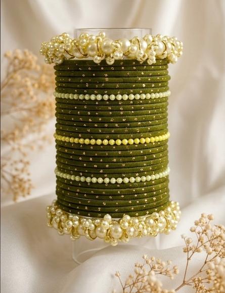 Olive Green Pearl Bridal Bangle Set