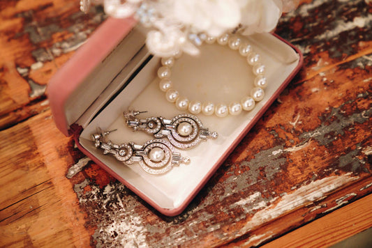 Pearl earrings in a jewellery box
