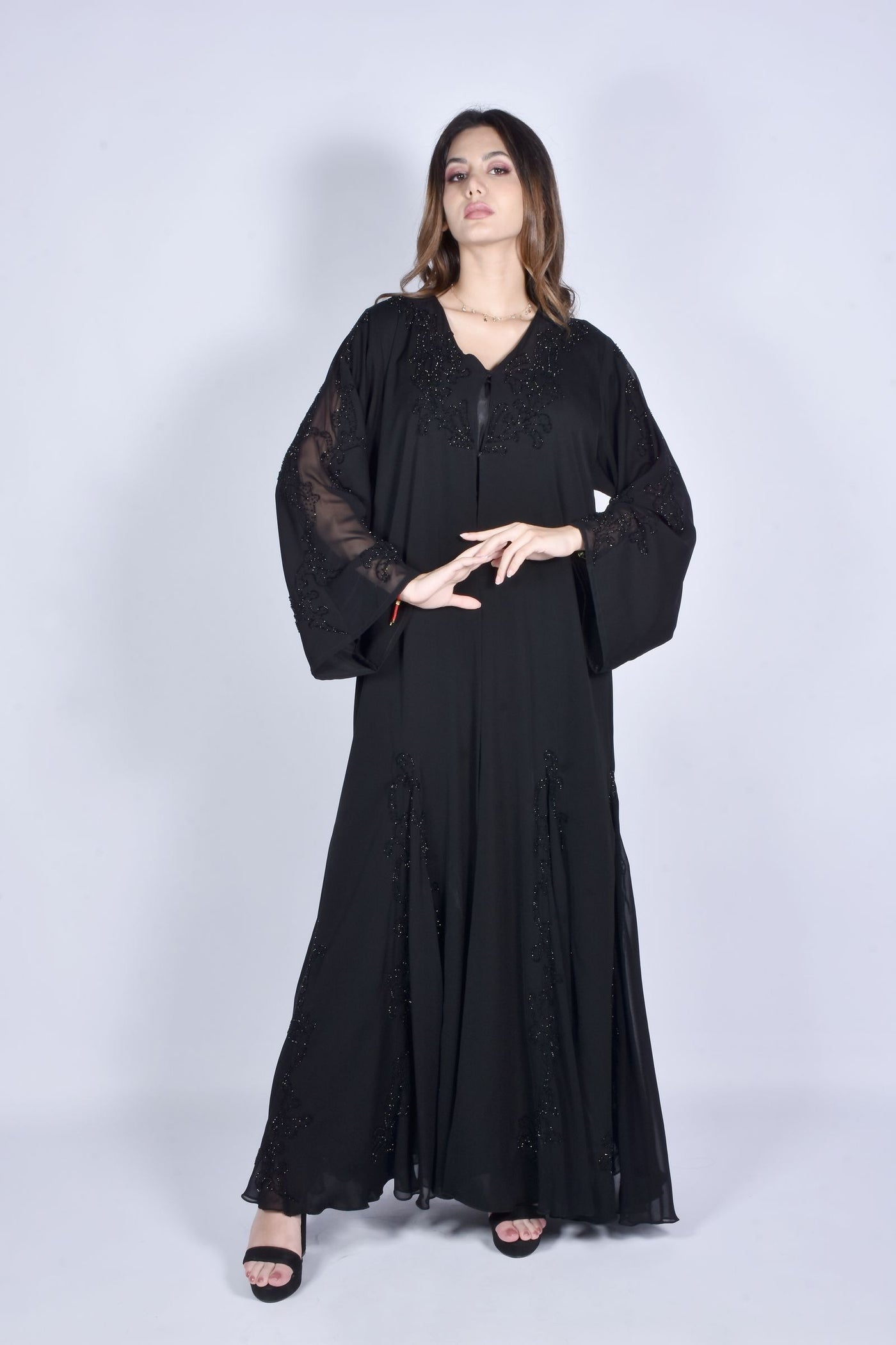 Black embellished abaya, studio