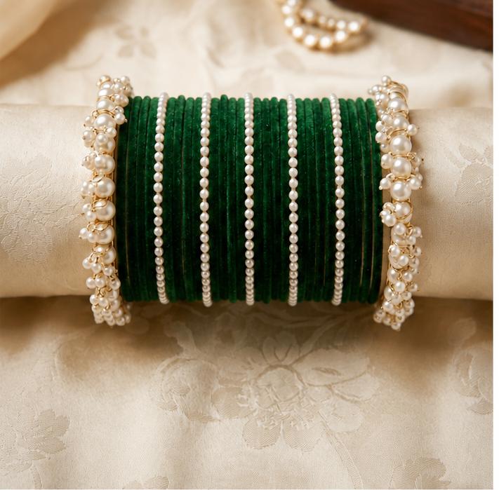 Emerald Green Pearl Bridal Bangle Set