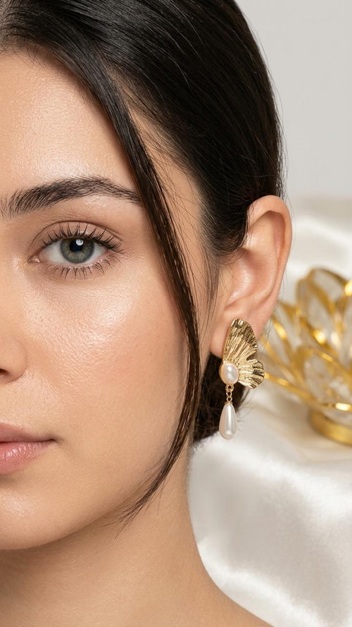 old Leaf Pearl Drop Earrings