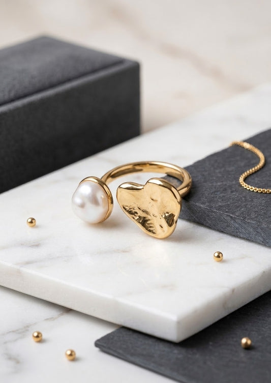 Heart & Pearl Open Ring